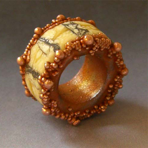 Vickie Hallmark | Electroring - lampworked glass bead with copper electroforming