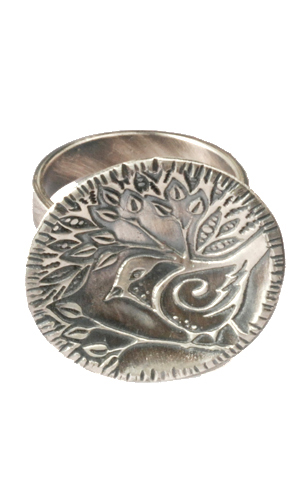 Vickie Hallmark | Chickadee - sterling silver bird ring, from Zentangle drawing