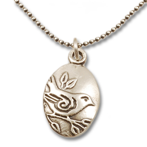 Vickie Hallmark | Sparrow - bird pendant, sterling silver, pearl, texture from original drawing
