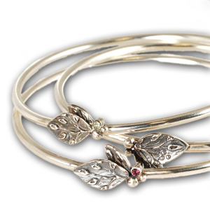 Vickie Hallmark | Leaf Bangles - leaf bangle bracelet,  sterling silver, garnet, peridot