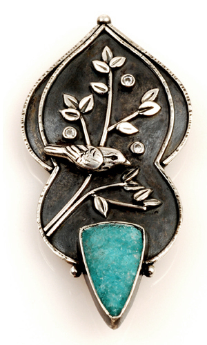 Vickie Hallmark | Bird Song - bird brooch, sterling silver with druzy