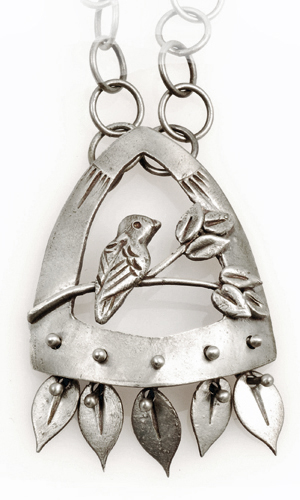 Vickie Hallmark | Canopy - bird necklace,  sterling silver metal clay