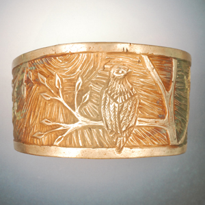 Vickie Hallmark | Sentinel cuff, carved bronze metal clay