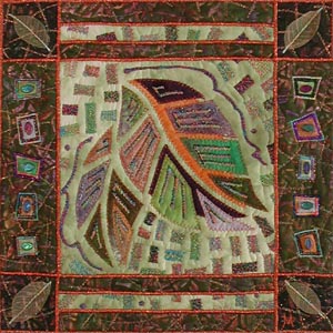 Vickie Hallmark | Leaf Mosaic 1, machine quilted miniature art quilt