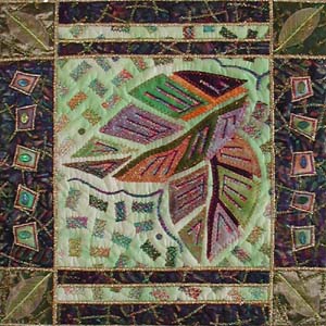 Vickie Hallmark | Leaf Mosaic 2, machine quilted miniature art quilt