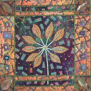 Vickie Hallmark | Leaf Mosaic 3, machine quilted miniature art quilt